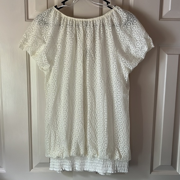 CDW Women’s Size L Circle Lace Short-sleeve Top Ivory - Picture 5 of 5